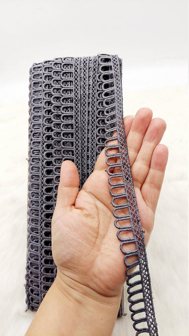 9 Yards Grey Embroidery Cotton Lace Trim, Approx. 20mm Wide, Fringe Trim
